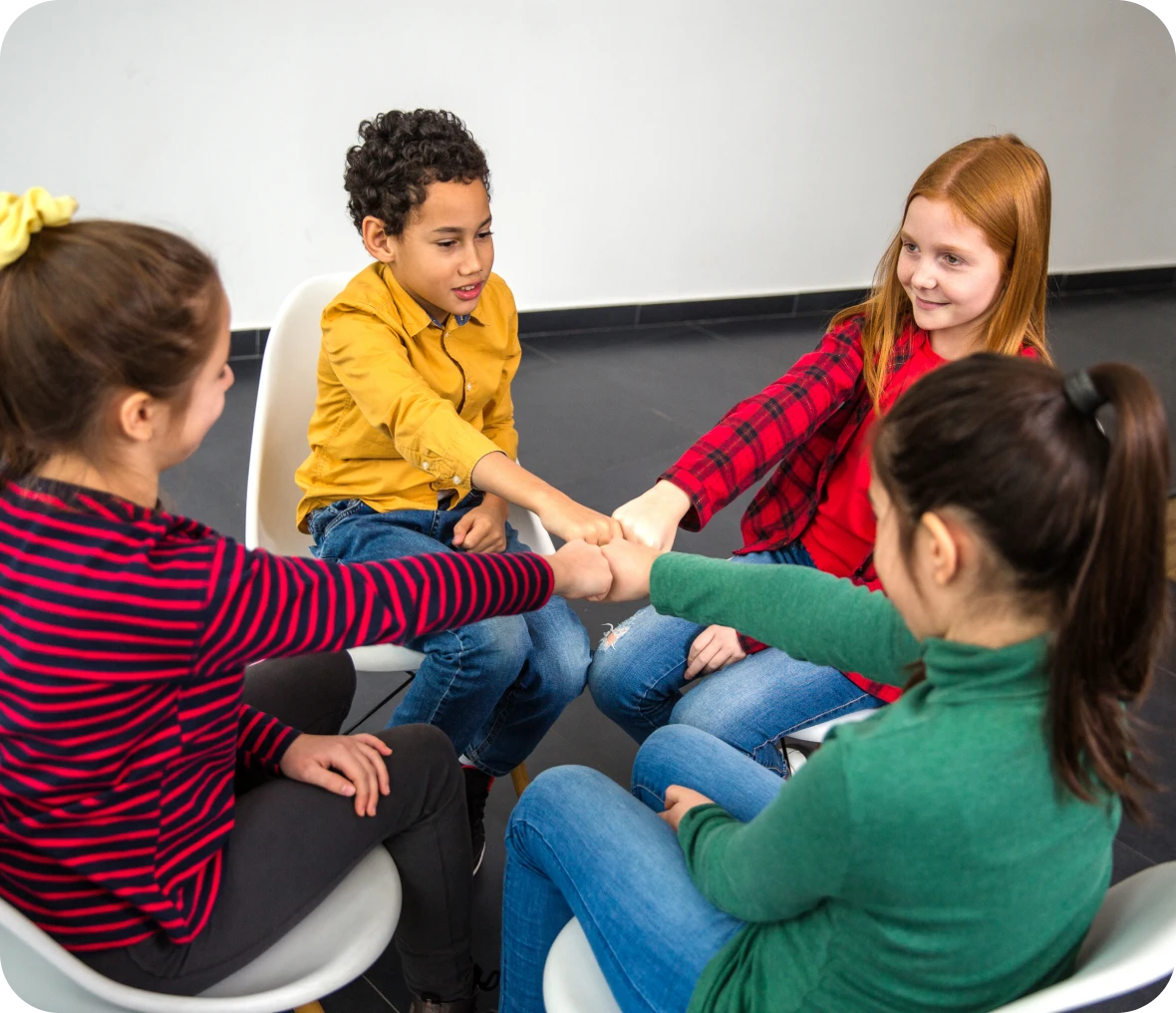 Group of children in cooperative activity